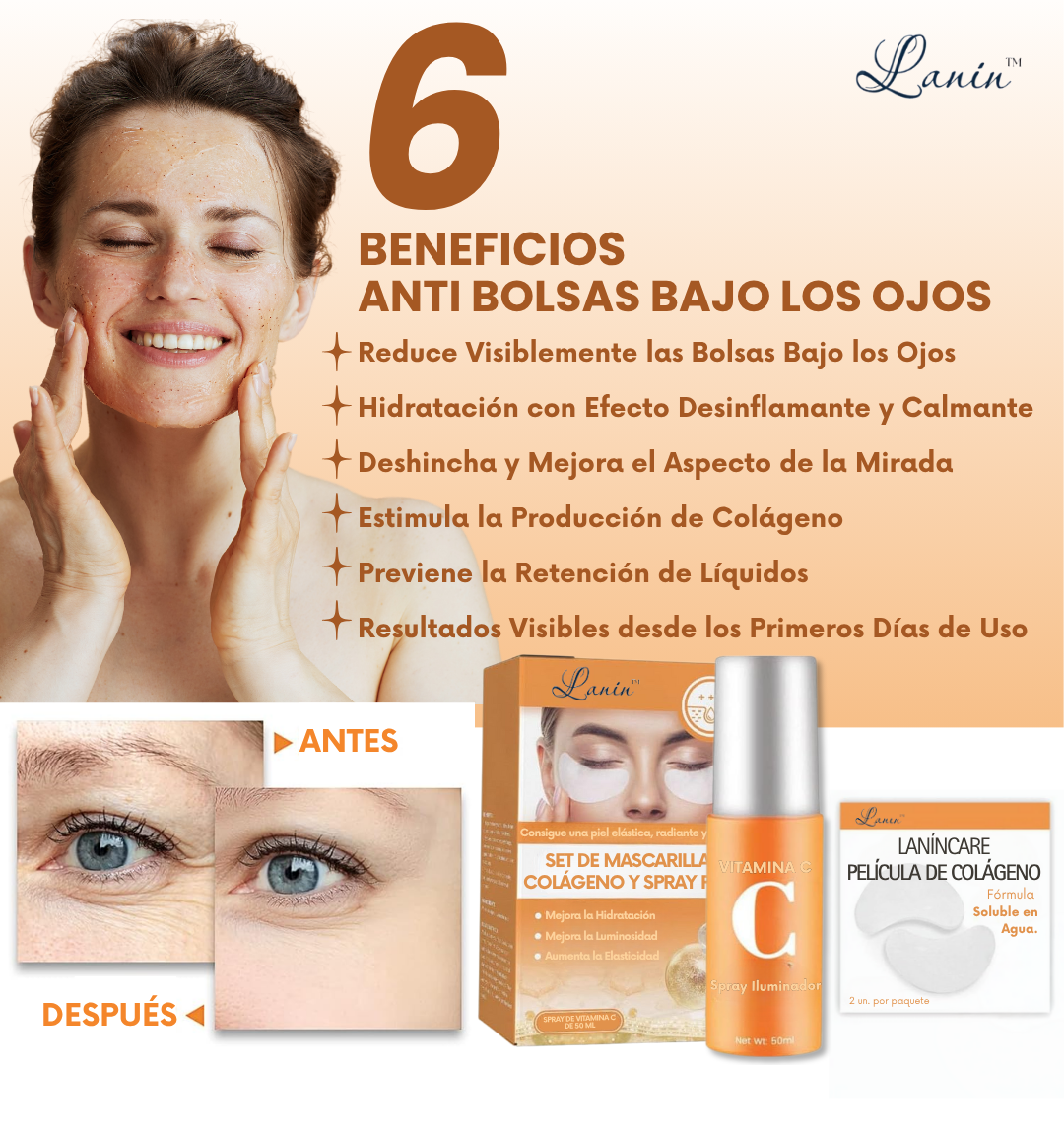 LaninCare® Oro de Colágeno + Base de Maquillaje y Brocha de REGALO