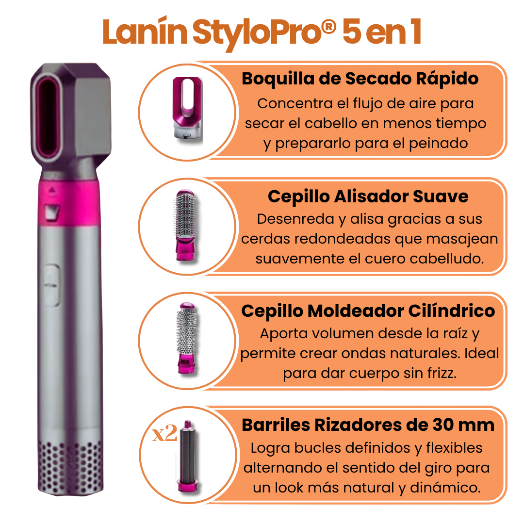 CEPILLO SECADOR STYLOPRO® 5 EN 1 + MINI PLANCHA (GRATIS)