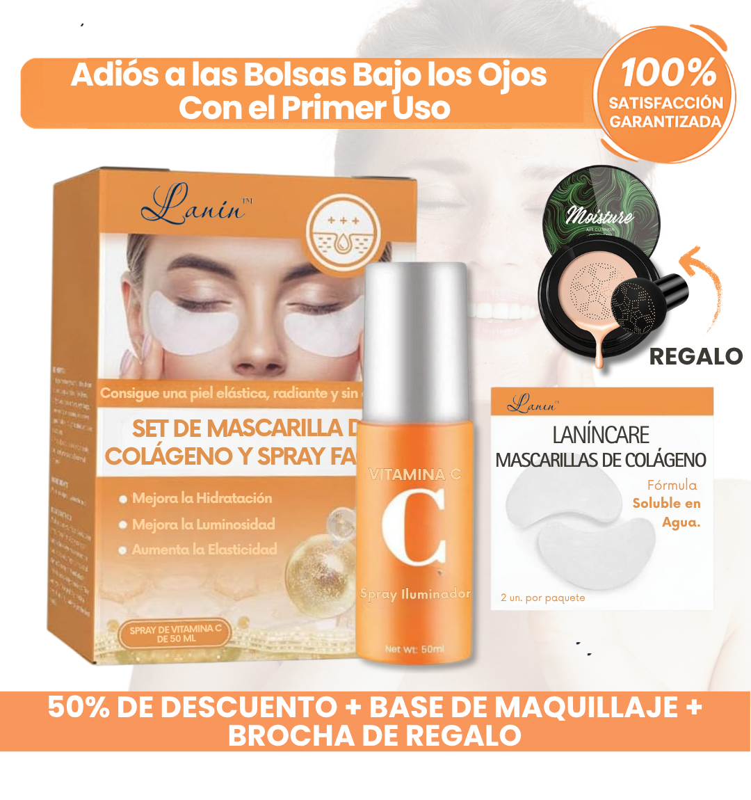 LaninCare® Oro de Colágeno + Base de Maquillaje y Brocha de REGALO