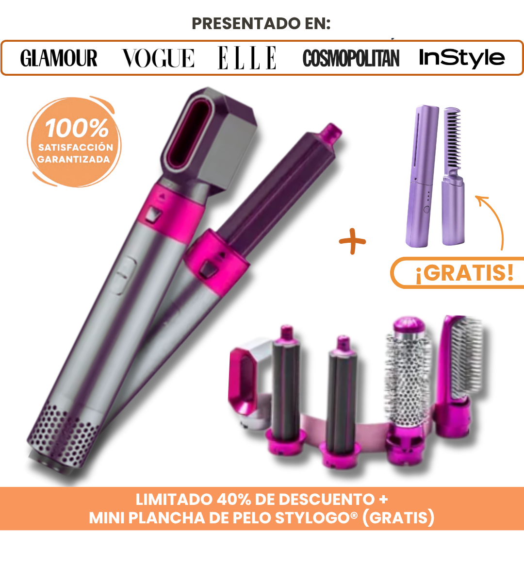 CEPILLO SECADOR STYLOPRO® 5 EN 1 + MINI PLANCHA (GRATIS)
